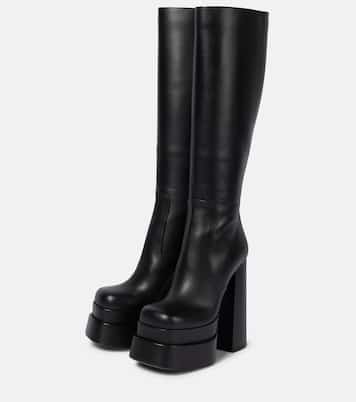 Leather platform knee-high boots | Versace