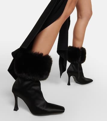 Faux fur-trimmed satin ankle boots | Magda Butrym