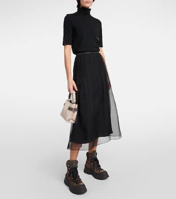 Jupe midi en soie à ornements | Brunello Cucinelli
