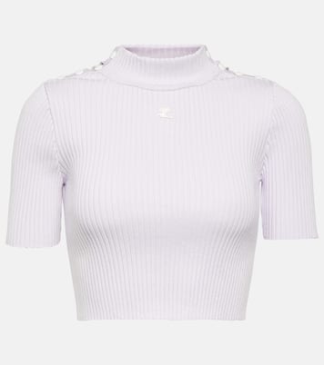 Top cropped in maglia a coste con logo | Courrèges
