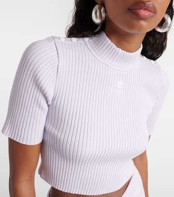 Top cropped in maglia a coste con logo | Courrèges