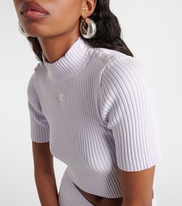 Top cropped in maglia a coste con logo | Courrèges