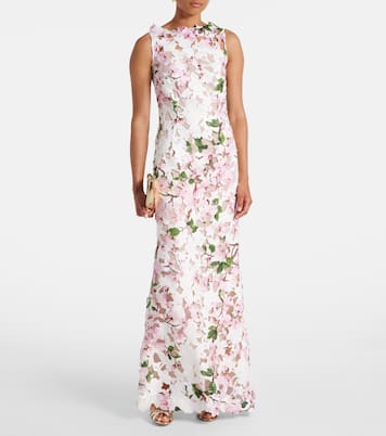 Robe longue en guipure à fleurs | Oscar de la Renta