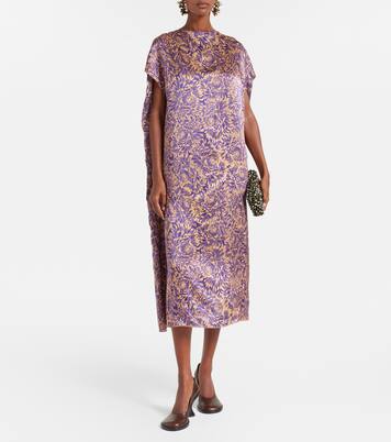Vestido midi de satén de seda floral | Dries Van Noten