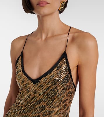 Leopard-print sequined slip dress | Roberto Cavalli