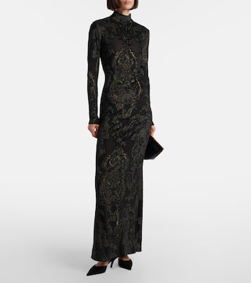 Embroidered velvet and mesh gown | Roberto Cavalli