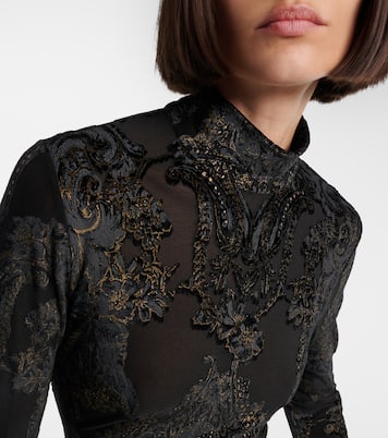 Embroidered velvet and mesh gown | Roberto Cavalli