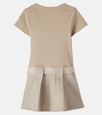 Bow-detail ribbed-trimmed cotton-blend dress | Moncler Enfant