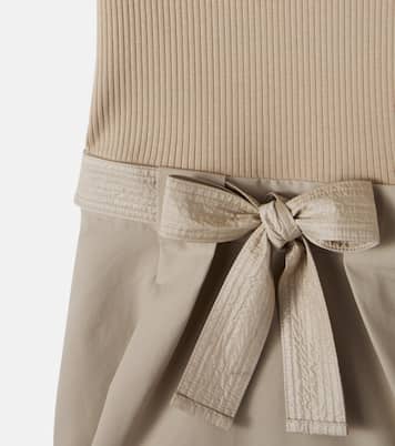 Bow-detail ribbed-trimmed cotton-blend dress | Moncler Enfant