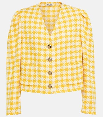 Veste raccourcie en laine et coton mélangés | Miu Miu