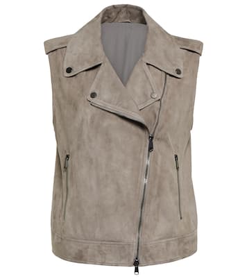 Gilet biker in suede | Brunello Cucinelli