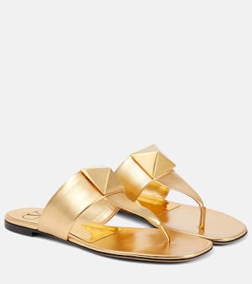 Tongs One Stud en cuir métallisé | Valentino Garavani