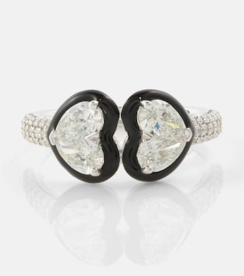 Twin Heart 18kt white gold ring with diamonds | Kamyen