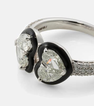 Twin Heart 18kt white gold ring with diamonds | Kamyen