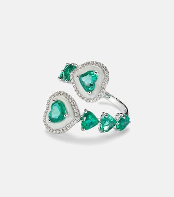Bague Heart en or blanc 18 ct, émeraudes et diamants | Kamyen