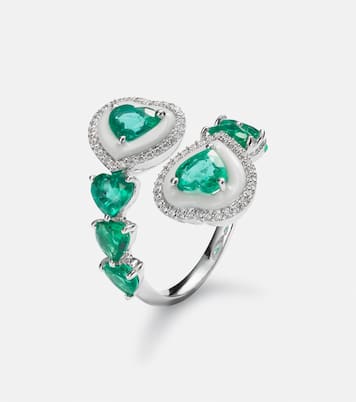 Bague Heart en or blanc 18 ct, émeraudes et diamants | Kamyen