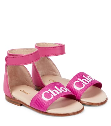 Baby logo leather and canvas sandals | Chloé Kids