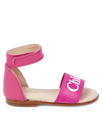 Baby logo leather and canvas sandals | Chloé Kids
