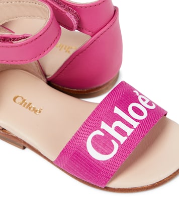 Baby logo leather and canvas sandals | Chloé Kids