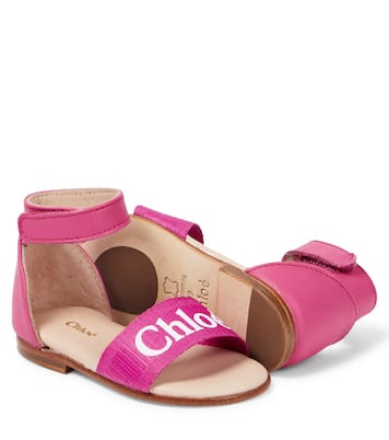 Baby logo leather and canvas sandals | Chloé Kids