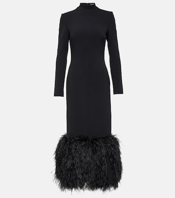 Abito midi in cady con piume | David Koma