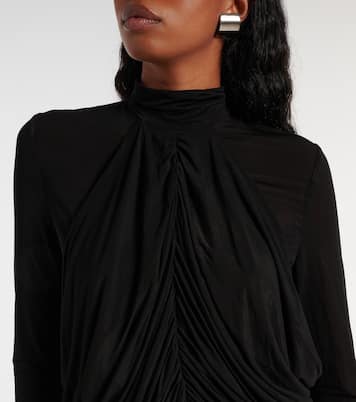 Gathered faux fur-trimmed mesh minidress | Magda Butrym