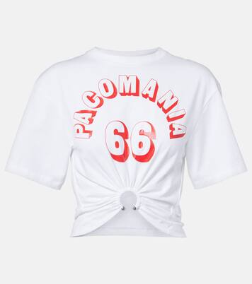 Printed cropped cotton-blend T-shirt  | Rabanne