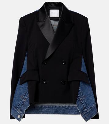 Double-breasted denim and wool jacket | Sacai