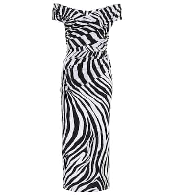 Off-shoulder zebra-print midi dress | Halpern