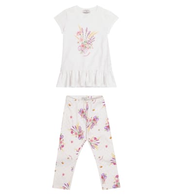 Printed stretch-cotton T-shirt and leggings set | Monnalisa
