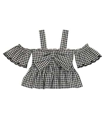 Gingham cotton off-shoulder top | Monnalisa