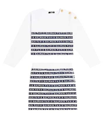 Striped cotton sweatshirt and skirt set | Balmain Kids