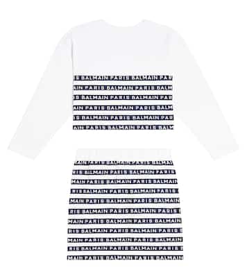 Striped cotton sweatshirt and skirt set | Balmain Kids