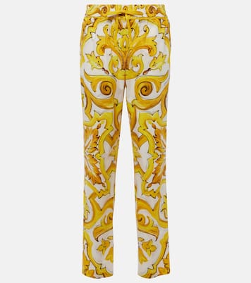 Pantaloni regular Majolica in cotone a vita alta | Dolce&Gabbana