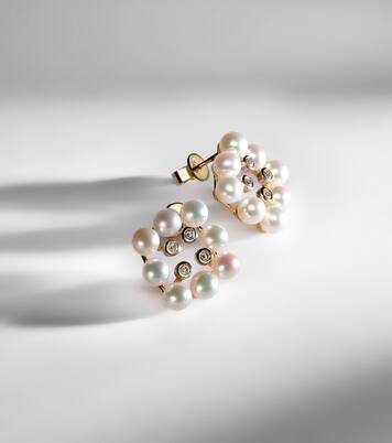 Boucles d'oreilles Cluster Stud en or 14 ct, perles et diamants | Mateo