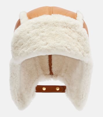 Shearling-trimmed leather hat | Miu Miu