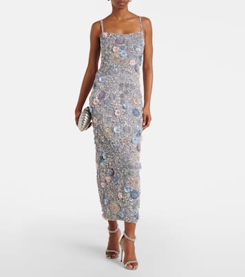 Embellished floral-appliqué midi dress | Rachel Gilbert