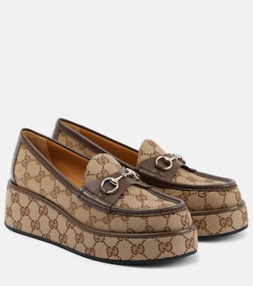 Plateau-Loafers Horsebit GG aus Canvas | Gucci