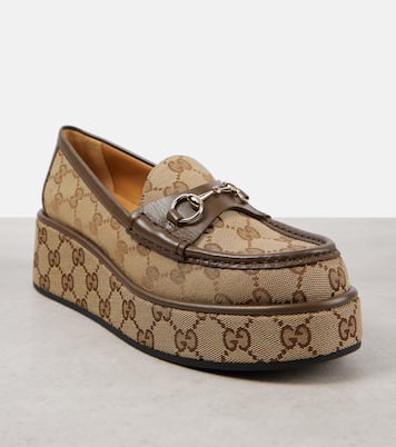 Plateau-Loafers Horsebit GG aus Canvas | Gucci
