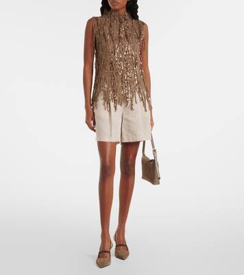 Top in misto cotone con paillettes | Brunello Cucinelli