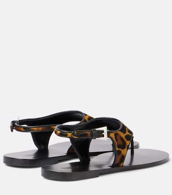 Amalfi leopard-print calf hair thong sandals | Paris Texas