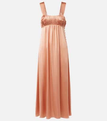 Abito midi in raso di seta con ruches | Chloé