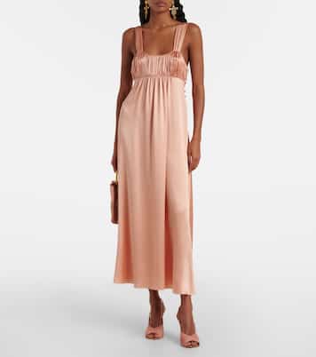 Abito midi in raso di seta con ruches | Chloé