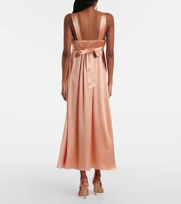 Abito midi in raso di seta con ruches | Chloé
