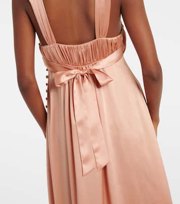 Abito midi in raso di seta con ruches | Chloé
