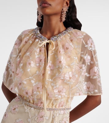 فستان طويل بكيب مع تزيين بطبعات الورود | Self-Portrait