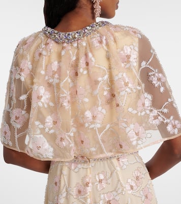 فستان طويل بكيب مع تزيين بطبعات الورود | Self-Portrait