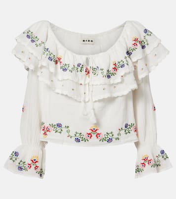 Maurine embroidered ruffled cotton top | Rixo