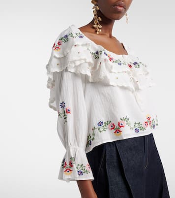 Maurine embroidered ruffled cotton top | Rixo