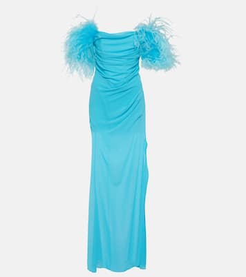 Maxikleid aus Georgette mit Federn | Giuseppe di Morabito
